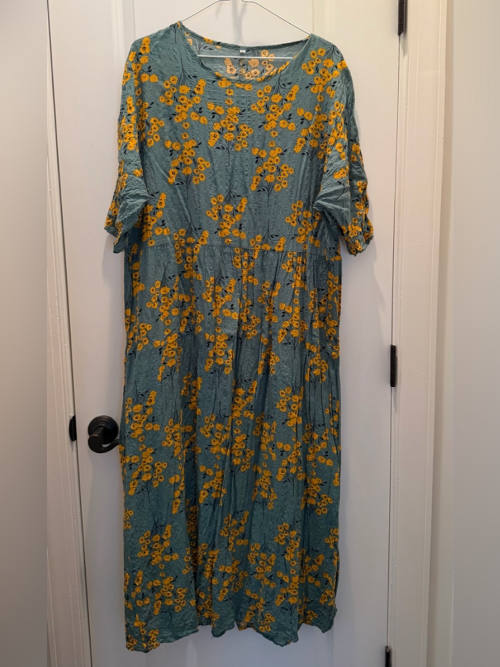 Jade green  Floral Maxi Dress with Yellow Blossoms 3xl